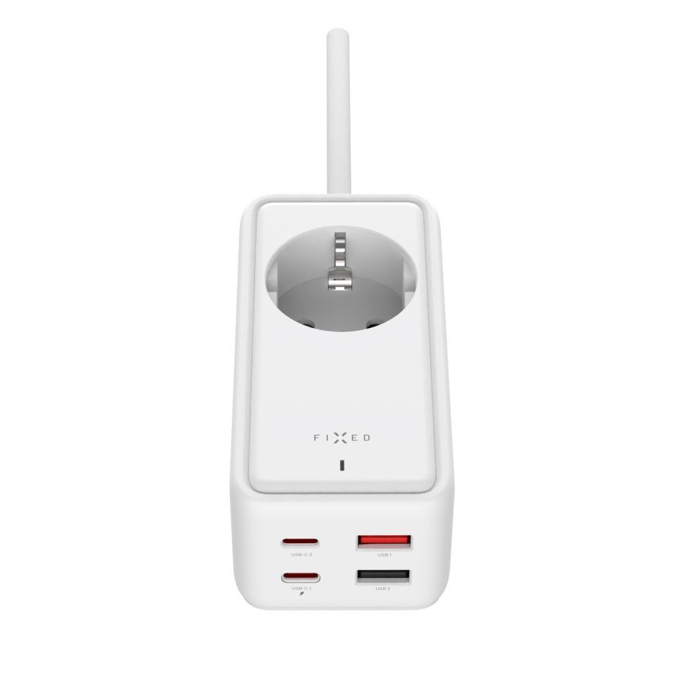 FIXED hálózati USB töltő, GaN III technológia, kimenetetk: 2 * USB-A QC3.0, 2 * USB-C PD3.0 65W , 1*220V, 1.5m kábel, fehér