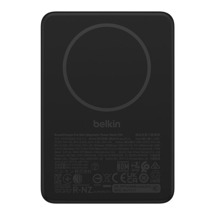 Belkin BoostCharge Slim Magnetic 10000mAh PowerBank with Qi2 Black