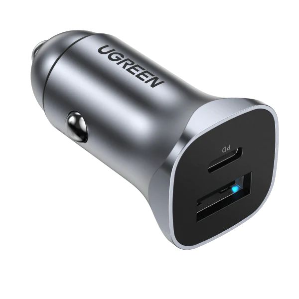 UGREEN 24W USB-C Car Charger with PD & QC 3.0 Dual Ports Space Gray