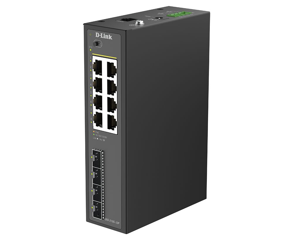 D-Link DIS-210G-12P 12-Port Industrial Gigabit Smart Managed PoE+ Switch with 4 SFP