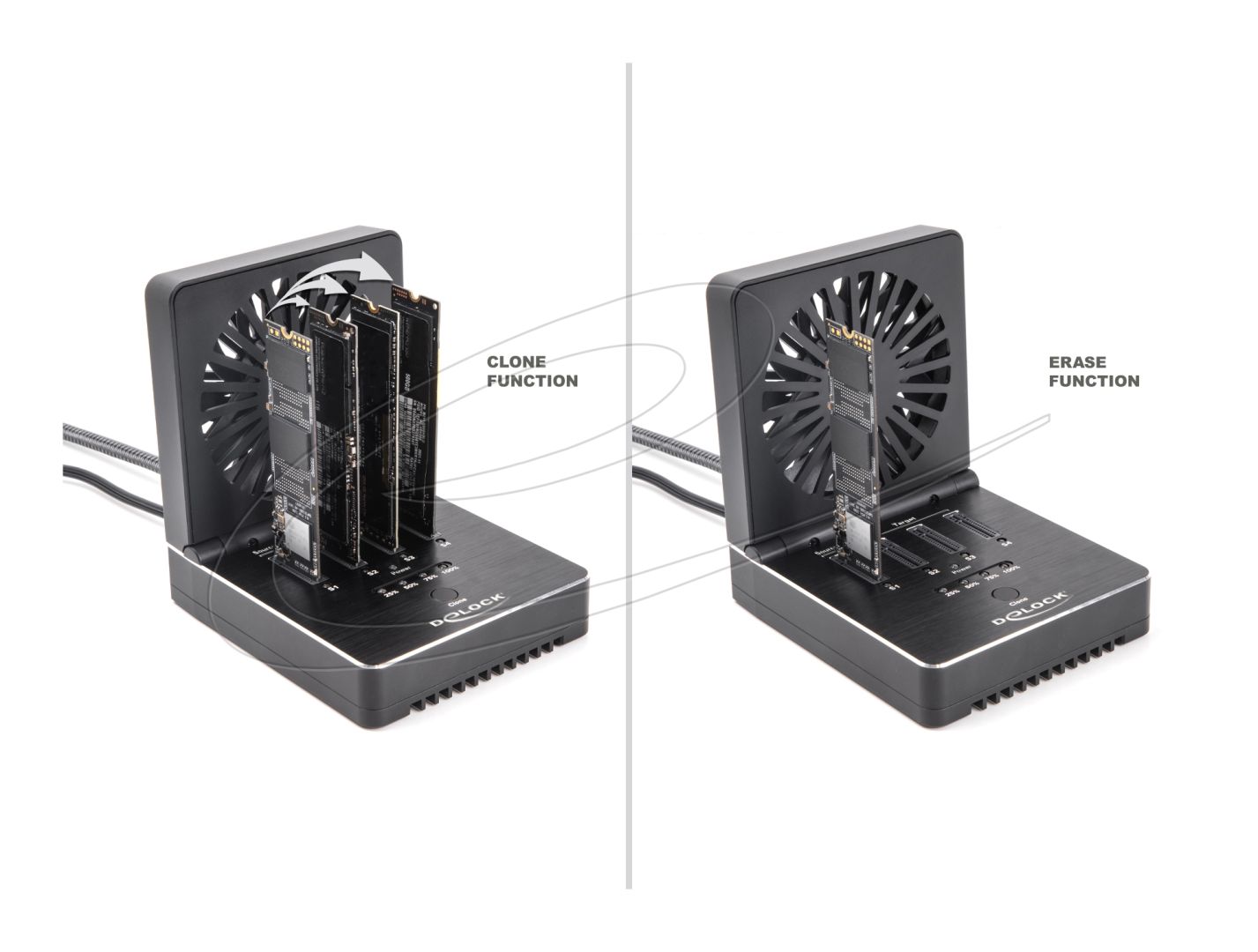 DeLock USB 20 Gbps M.2 Docking Station for 4 x M.2 NVMe PCIe SSD with Clone and Erase Function