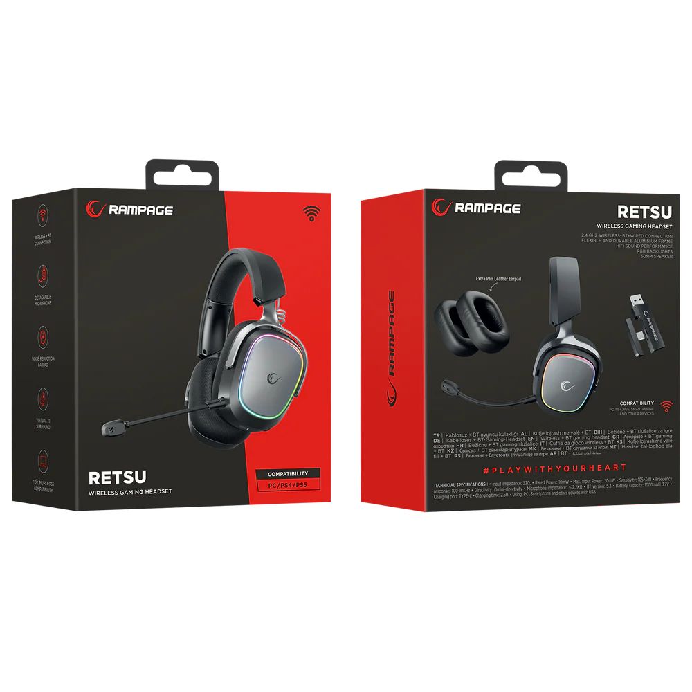 Rampage Retsu Wireless Bluetooth Gaming Headset Black/Grey