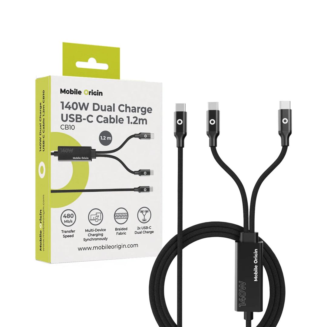 Mobile Origin 140W Dual Charge USB-C Cable 1,2m Black