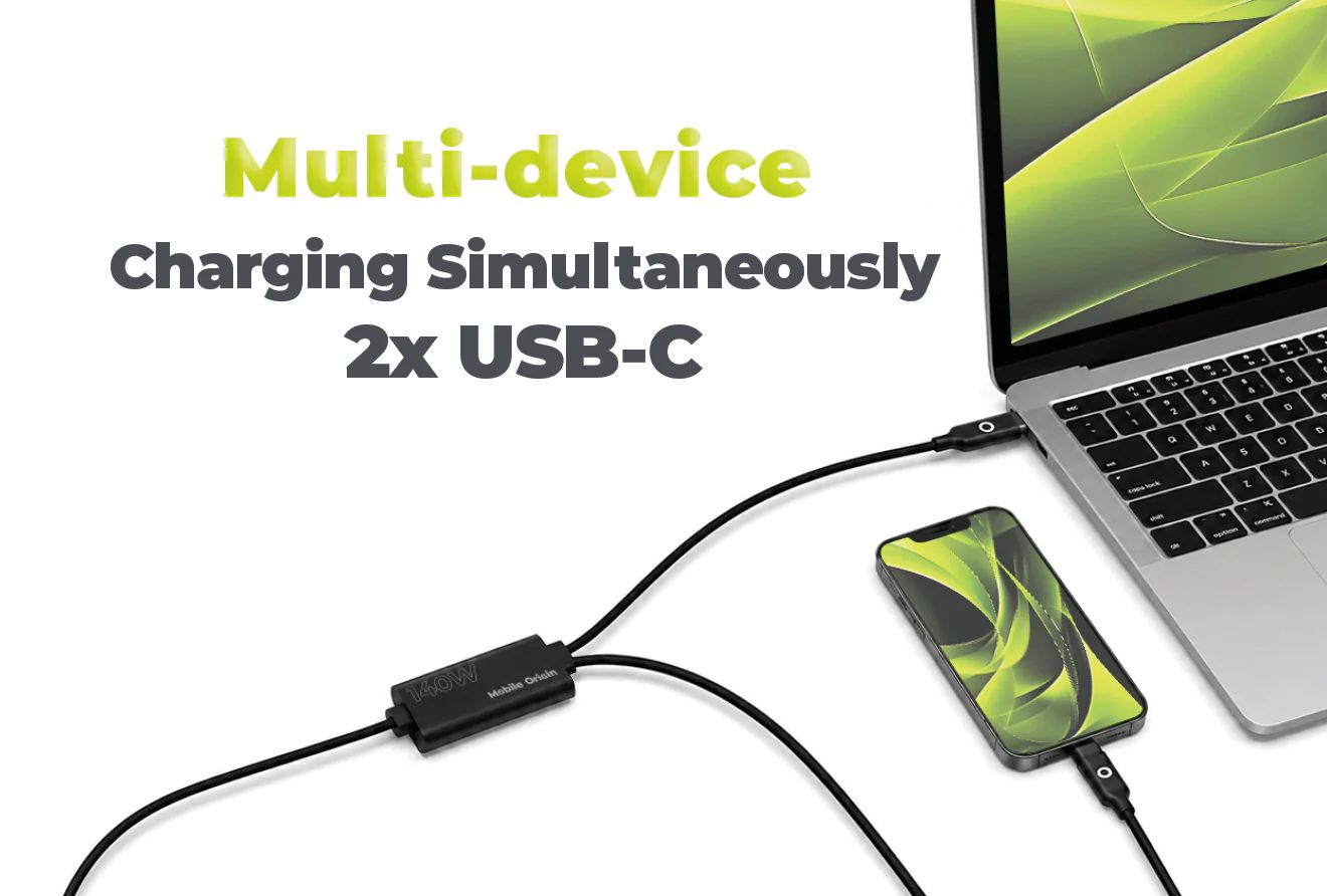 Mobile Origin 140W Dual Charge USB-C Cable 1,2m Black