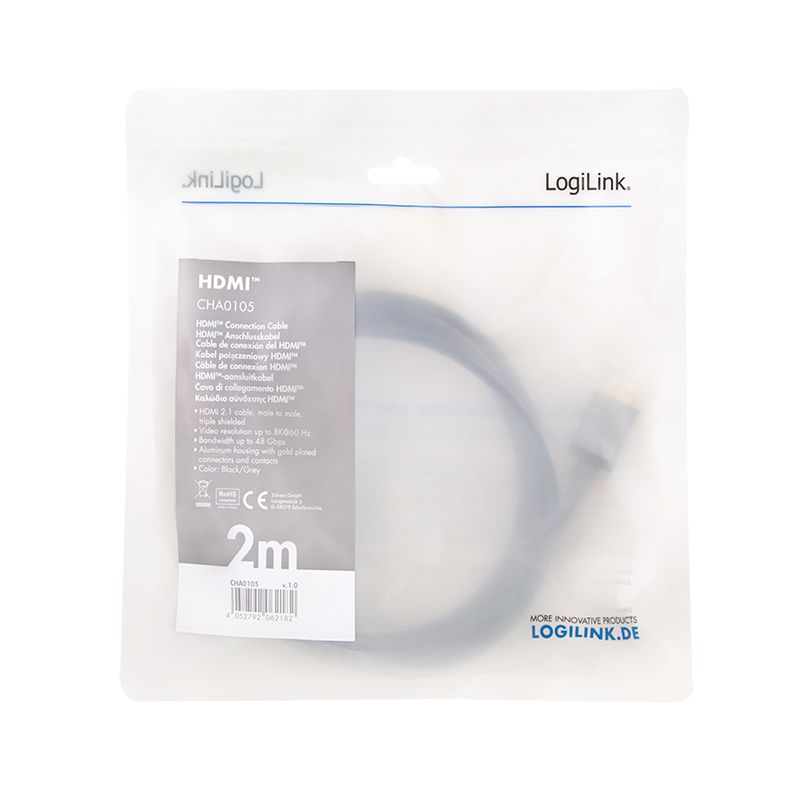 Logilink HDMI A/M to A/M 8K/60 Hz aluminium cable 2m Black