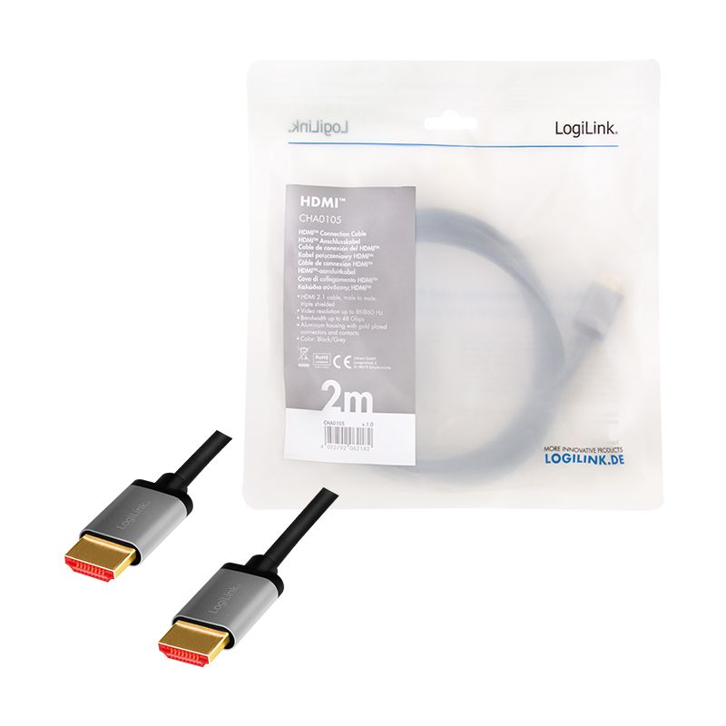 Logilink HDMI A/M to A/M 8K/60 Hz aluminium cable 2m Black