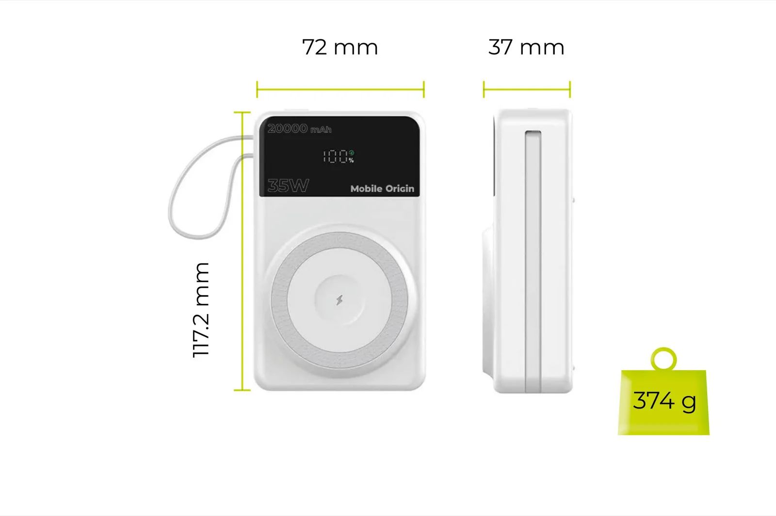 Mobile Origin PB15 20000mAh PowerBank White