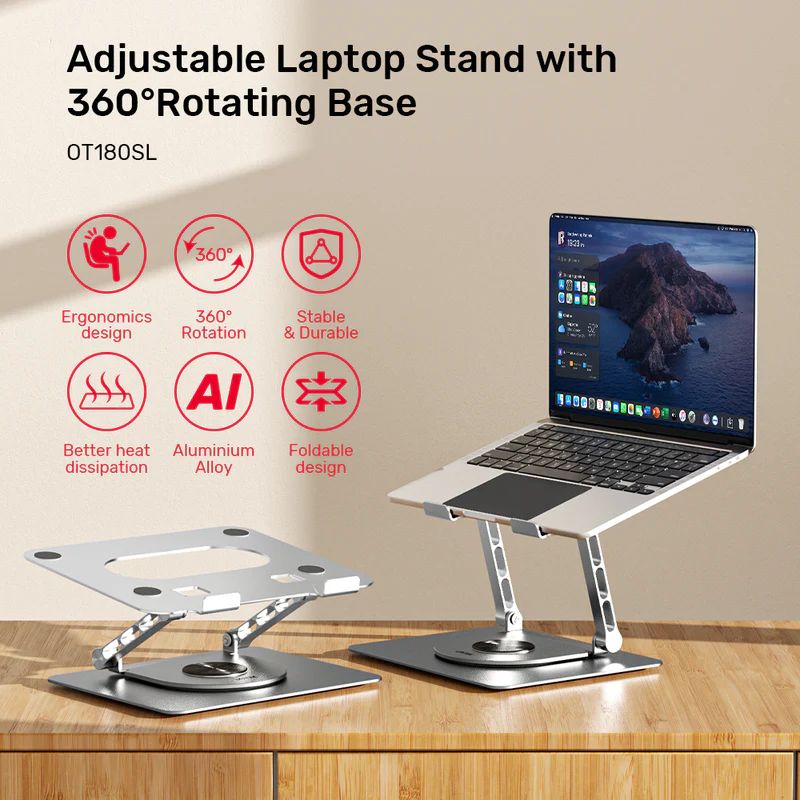 Unitek Adjustable Laptop Stand with 360° Rotating Base Space Grey