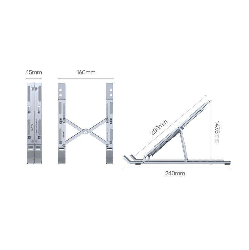 Unitek Mechanical Foldable Laptop Stand Silver
