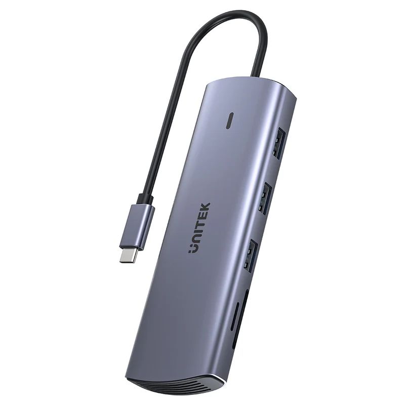 Unitek 9-in-1 USB-C Hub with Dual Display Dual Card Reader and 100W PD Space Grey