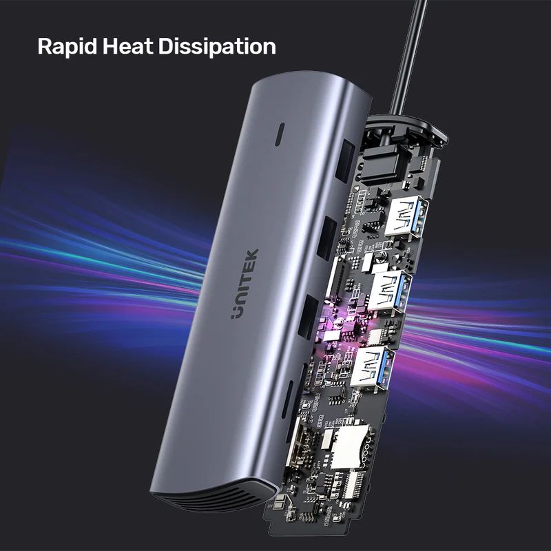 Unitek 9-in-1 USB-C Hub with Dual Display Dual Card Reader and 100W PD Space Grey