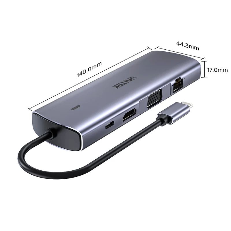 Unitek 9-in-1 USB-C Hub with Dual Display Dual Card Reader and 100W PD Space Grey