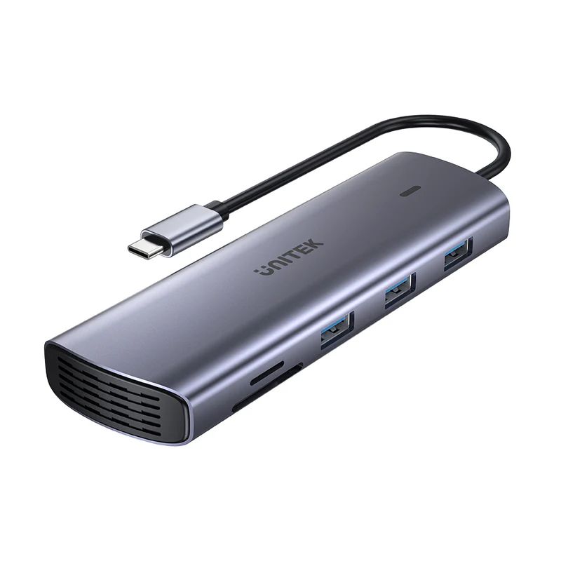 Unitek 9-in-1 USB-C Hub with Dual Display Dual Card Reader and 100W PD Space Grey