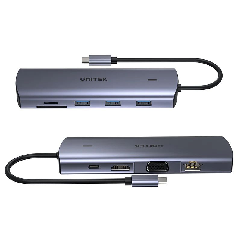 Unitek 9-in-1 USB-C Hub with Dual Display Dual Card Reader and 100W PD Space Grey