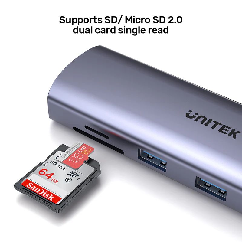 Unitek 9-in-1 USB-C Hub with Dual Display Dual Card Reader and 100W PD Space Grey