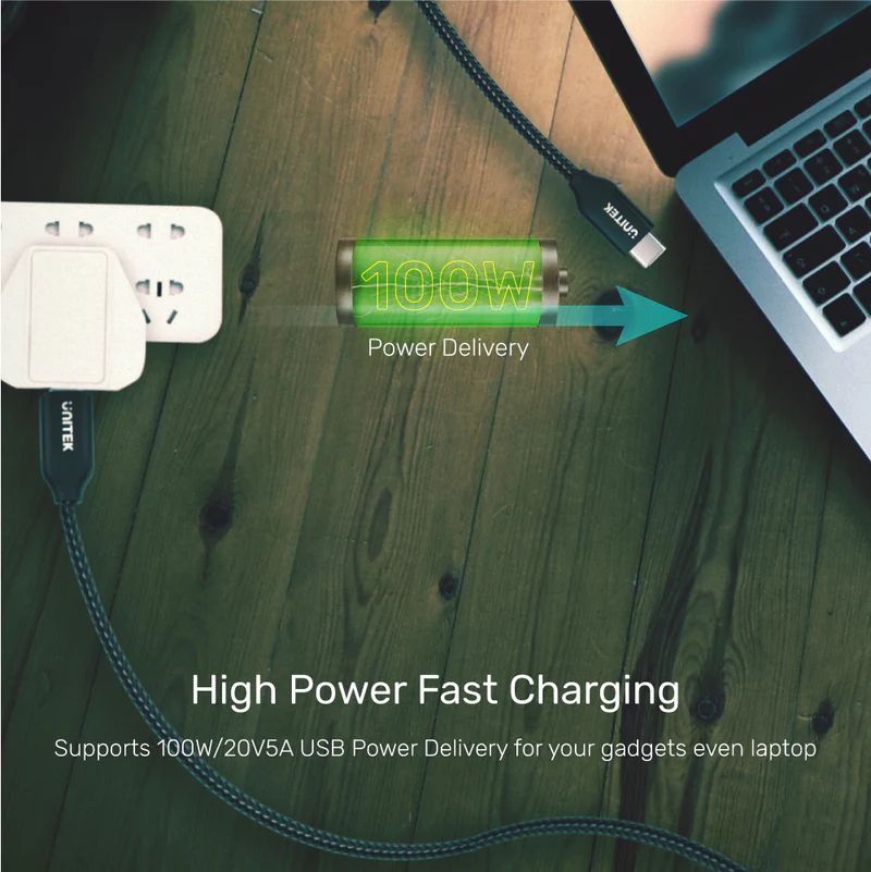 Unitek USB-C 100W PD Fast Charging Cable with Data 2m Black