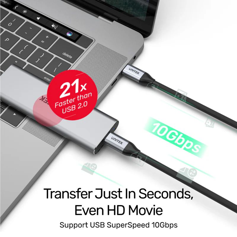Unitek Full-Featured USB-C 100W PD Fast Charging Cable with 4K@60Hz and 10Gbps Data (USB 3.2 Gen2) 1m Black