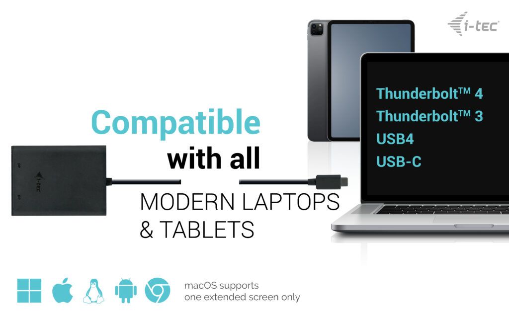 I-TEC USB-C Dual 4K/60Hz (single 8K/30Hz) DP Video Adapter