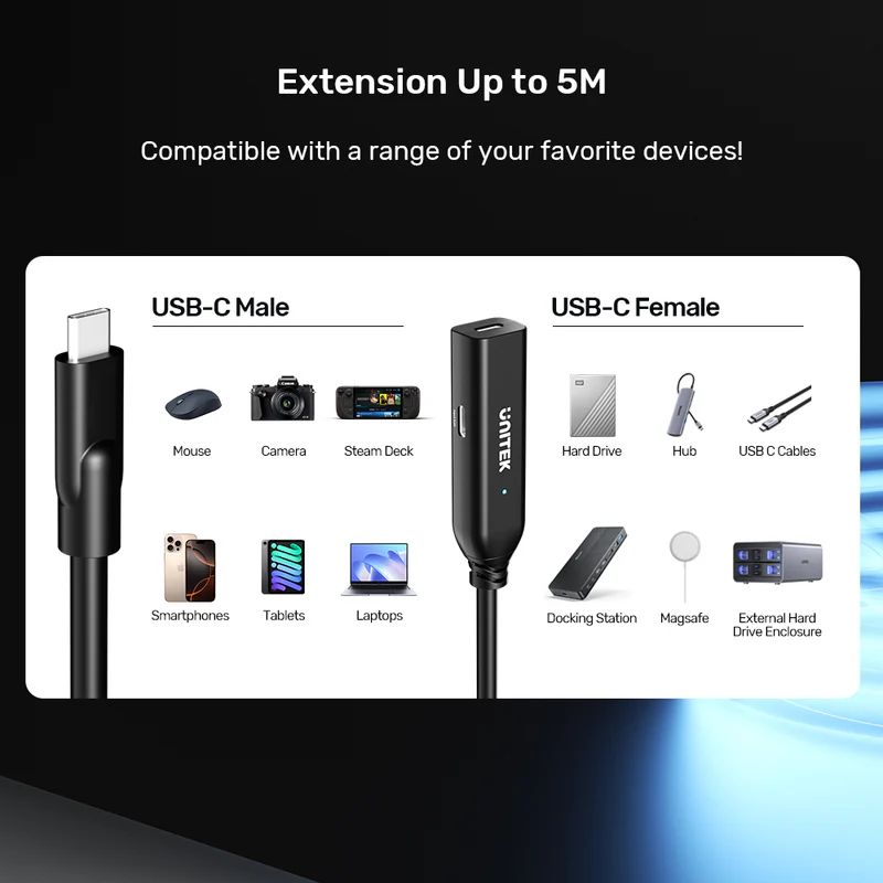 Unitek 10Gbps USB-C Extension Cable 5m Black