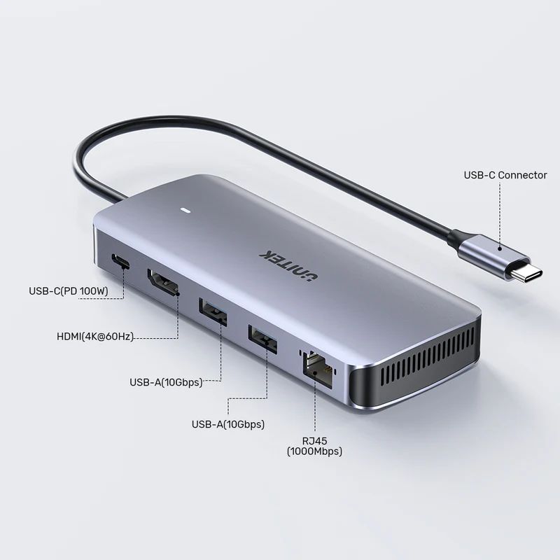 Unitek 6-in-1 USB-C Hub with M.2 SSD Enclosure Space Grey