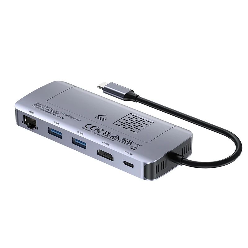 Unitek 6-in-1 USB-C Hub with M.2 SSD Enclosure Space Grey