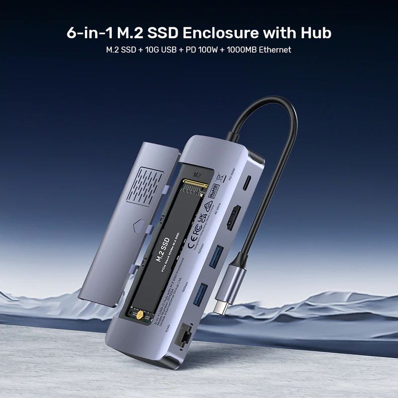 Unitek 6-in-1 USB-C Hub with M.2 SSD Enclosure Space Grey