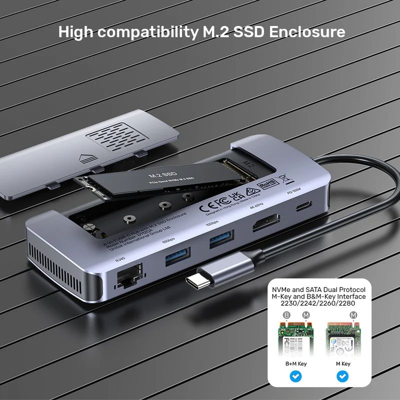 Unitek 6-in-1 USB-C Hub with M.2 SSD Enclosure Space Grey