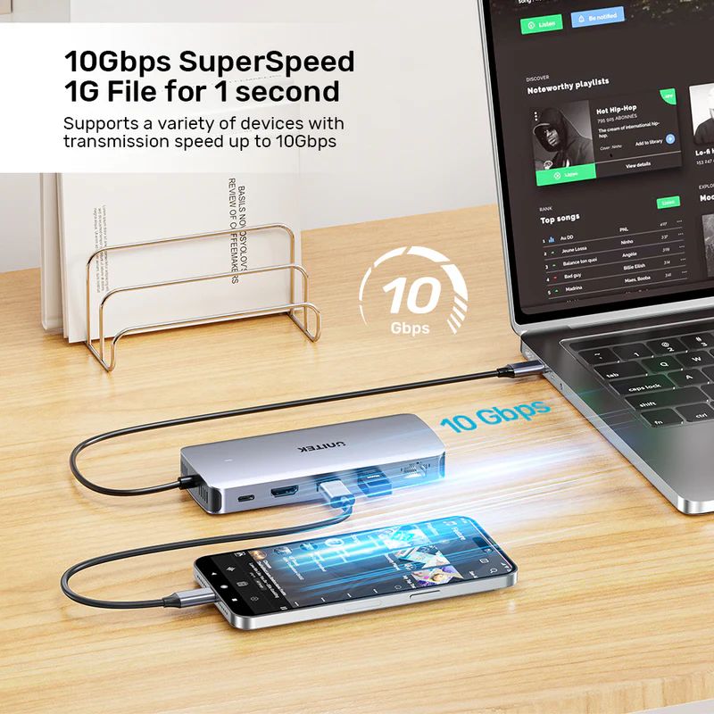 Unitek 6-in-1 USB-C Hub with M.2 SSD Enclosure Space Grey