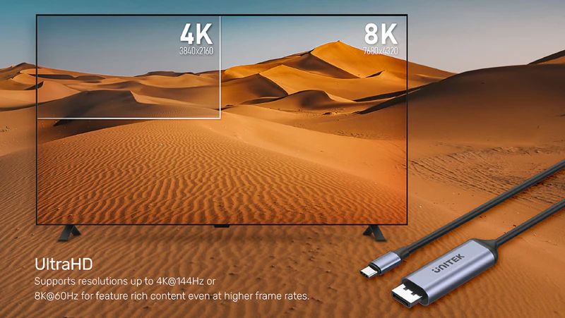 Unitek USB-C to DisplayPort1.4 Cable 1,8m Space Grey