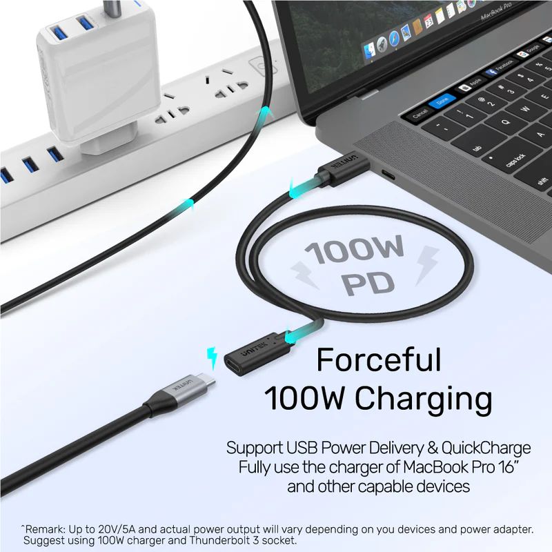 Unitek Full-Featured USB-C Extension Cable with 4K 60Hz 100W Power Delivery and 10Gbps Data (USB 3.2 Gen2) 1,5m Black