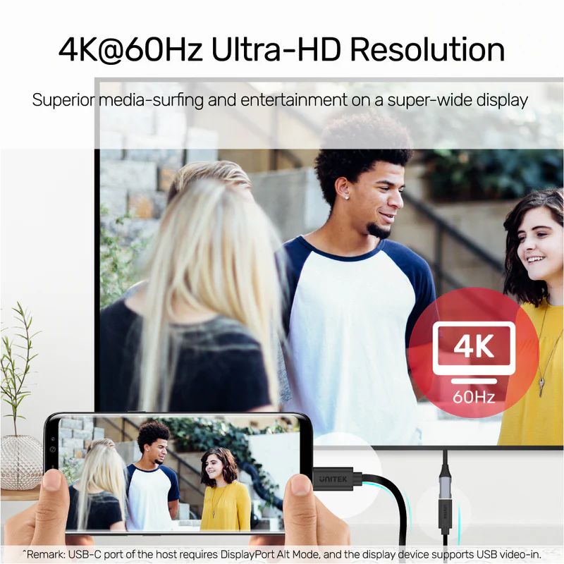 Unitek Full-Featured USB-C Extension Cable with 4K 60Hz 100W Power Delivery and 10Gbps Data (USB 3.2 Gen2) 1,5m Black