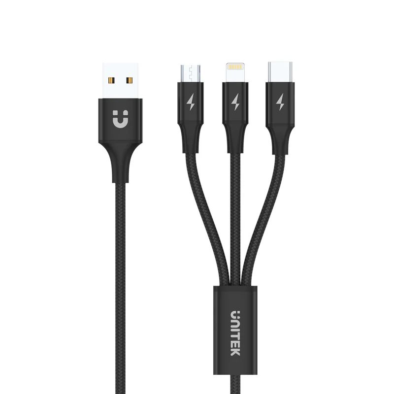 Unitek 3-in-1 USB-A to USB-C / Micro USB / Lightning Multi Charging Cable 1,2m Black