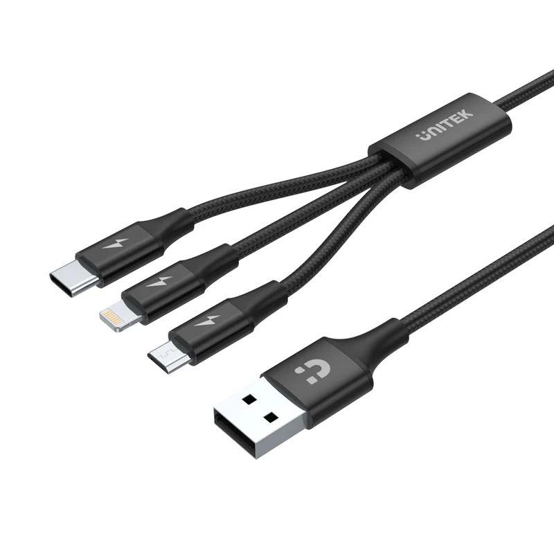 Unitek 3-in-1 USB-A to USB-C / Micro USB / Lightning Multi Charging Cable 1,2m Black