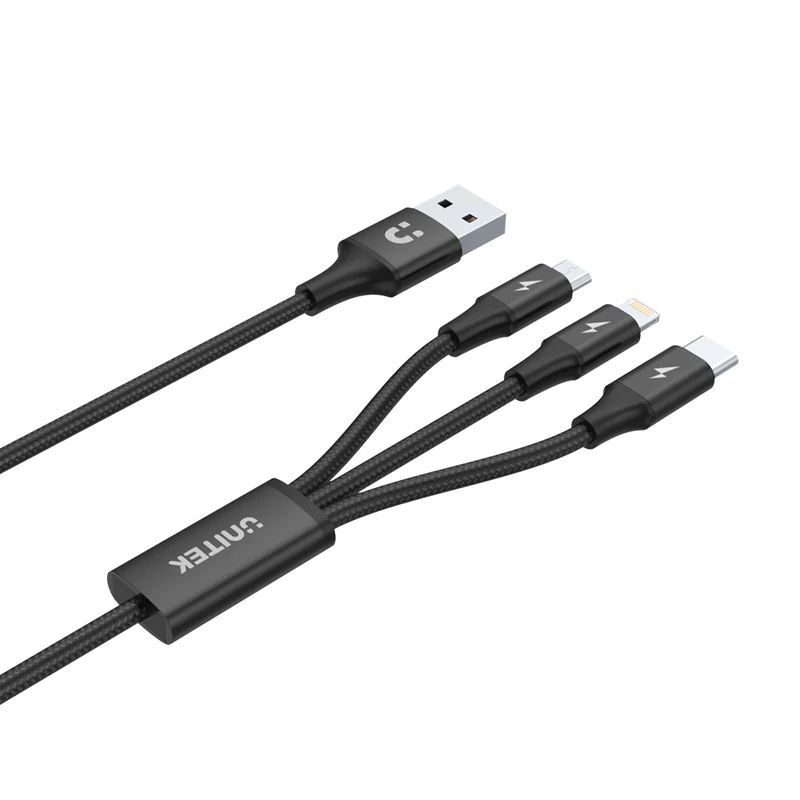 Unitek 3-in-1 USB-A to USB-C / Micro USB / Lightning Multi Charging Cable 1,2m Black