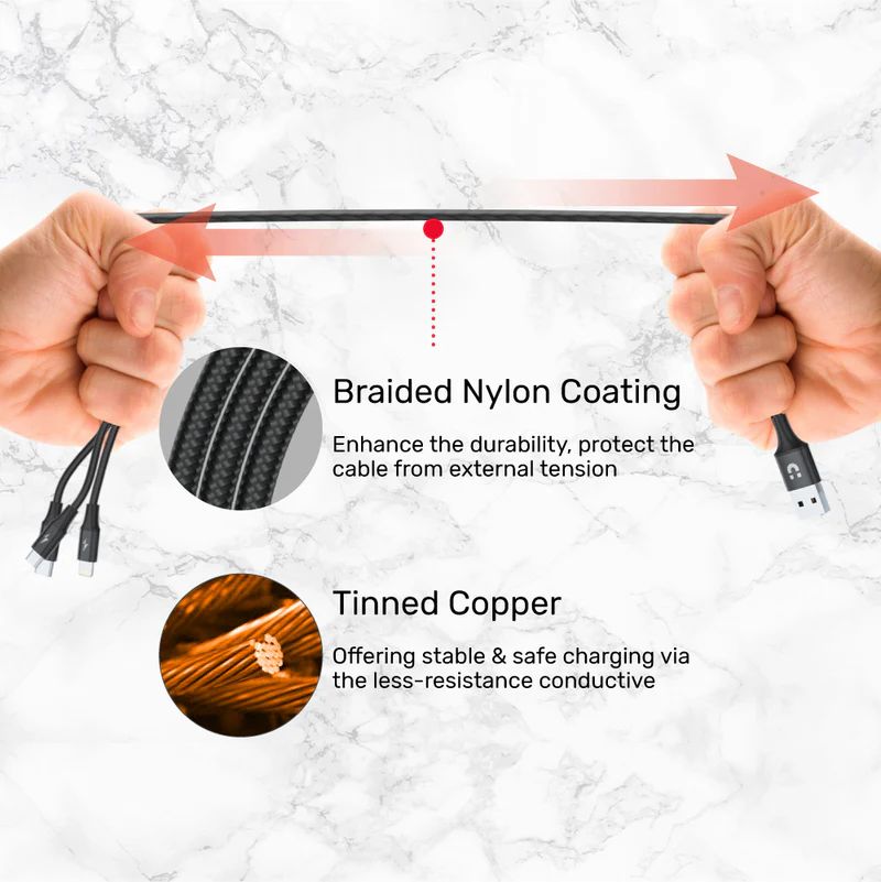Unitek 3-in-1 USB-A to USB-C / Micro USB / Lightning Multi Charging Cable 1,2m Black