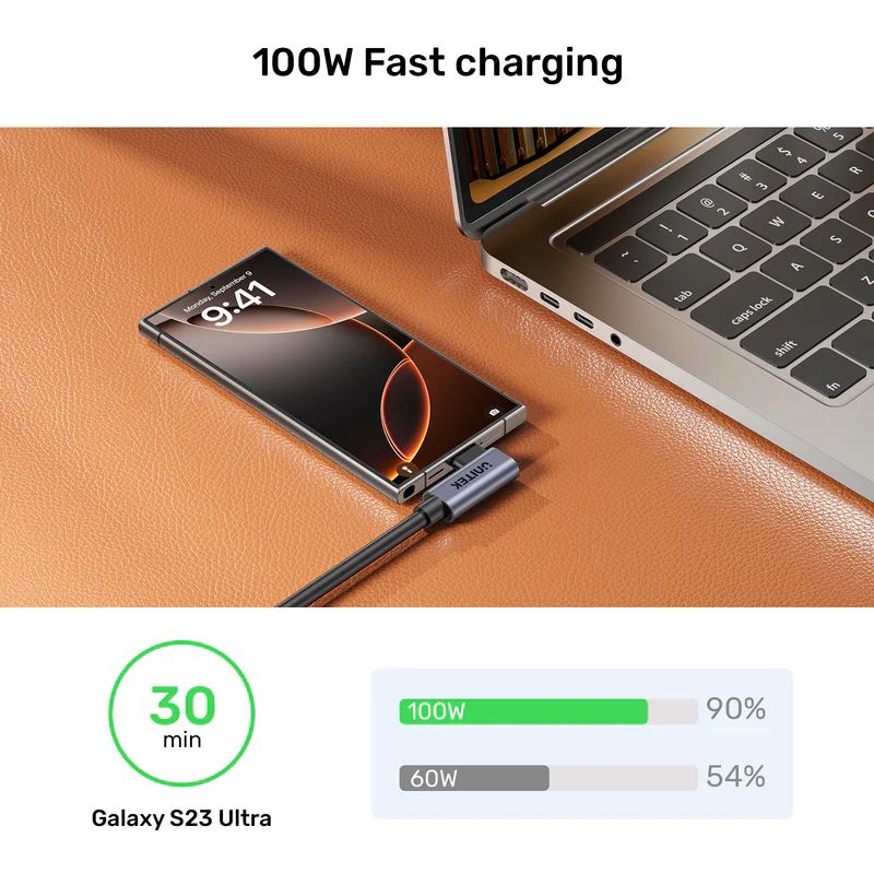 Unitek PD 100W USB-C Cable Dual 90 Degree 0,5m Black