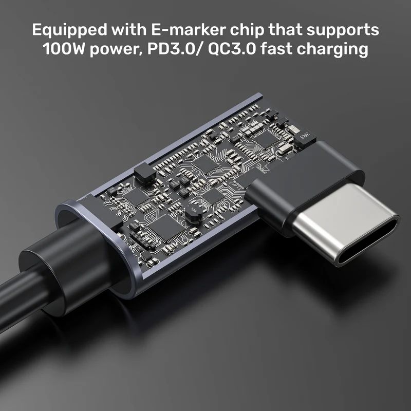 Unitek PD 100W USB-C Cable Dual 90 Degree 1m Black