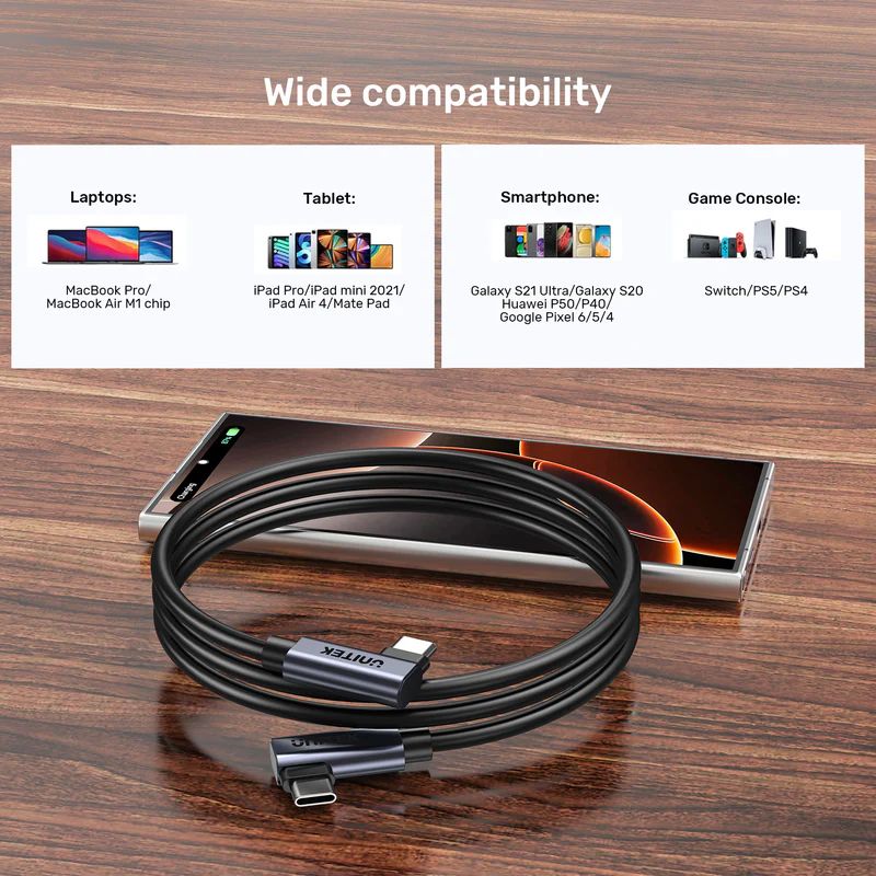 Unitek PD 100W USB-C Cable Dual 90 Degree 1m Black