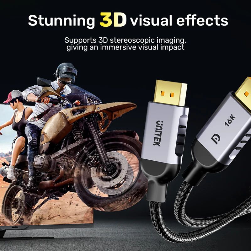 Unitek DisplayPort 2.1 Gaming 8K 120Hz Cable 3m Black