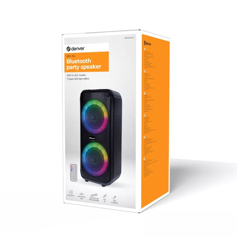 Denver BPS-354 Bluetooth Party Speaker with LED light Black