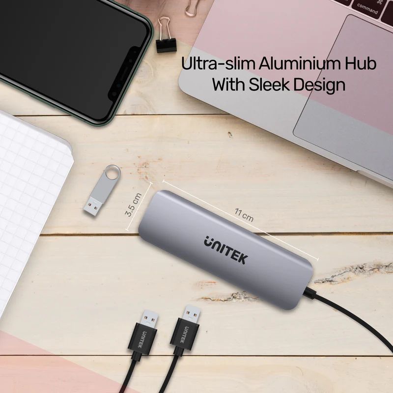 Unitek uHUB P5+ 4 Ports Powered USB-C Hub Space Grey
