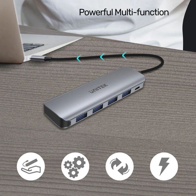 Unitek uHUB P5+ 4 Ports Powered USB-C Hub Space Grey