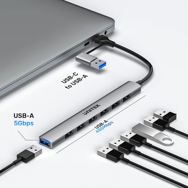 Unitek uHUB S7 7-in-1 5Gbps Hub with 7 USB-A Ports Space Grey