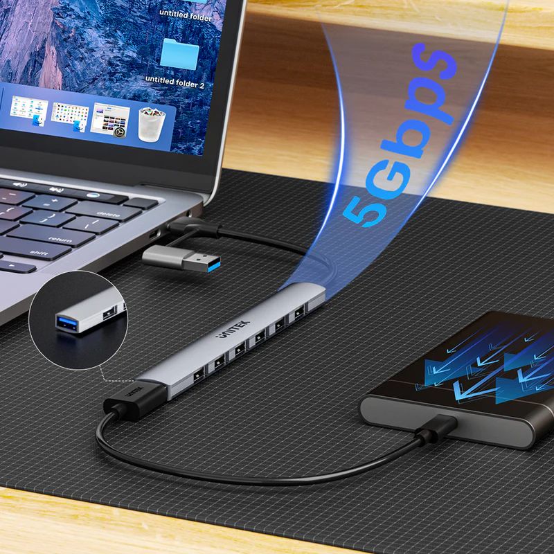 Unitek uHUB S7 7-in-1 5Gbps Hub with 7 USB-A Ports Space Grey