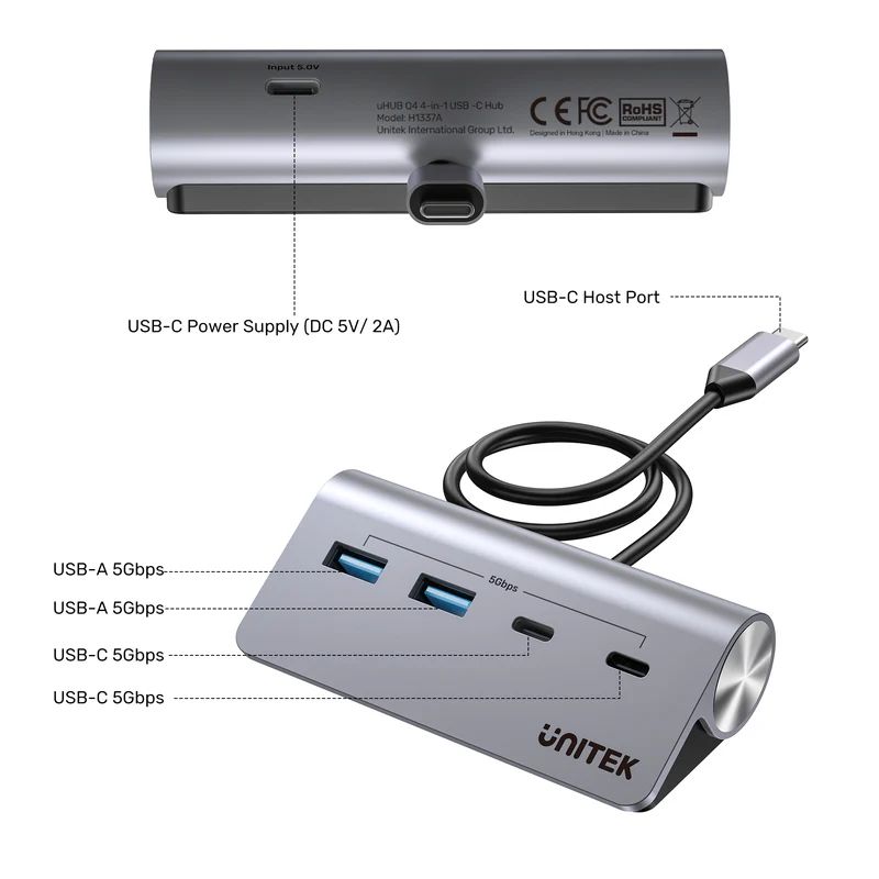 Unitek uHUB Q4 4-in-1 USB-C Hub Space Grey