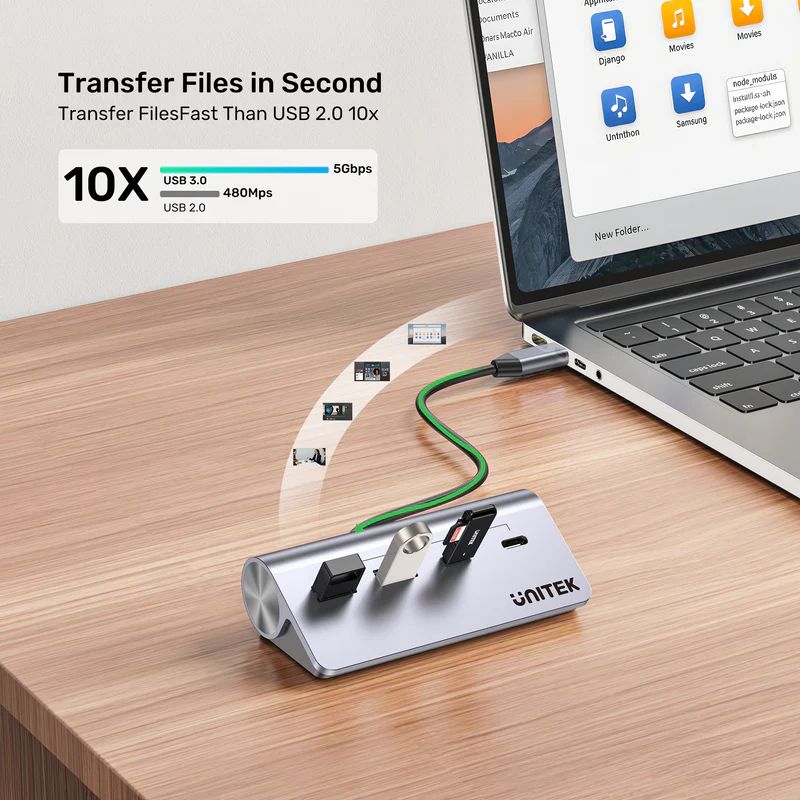 Unitek uHUB Q4 4-in-1 USB-C Hub Space Grey