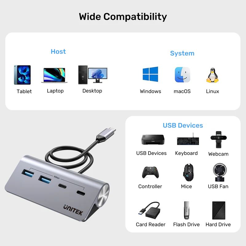 Unitek uHUB Q4 4-in-1 USB-C Hub Space Grey