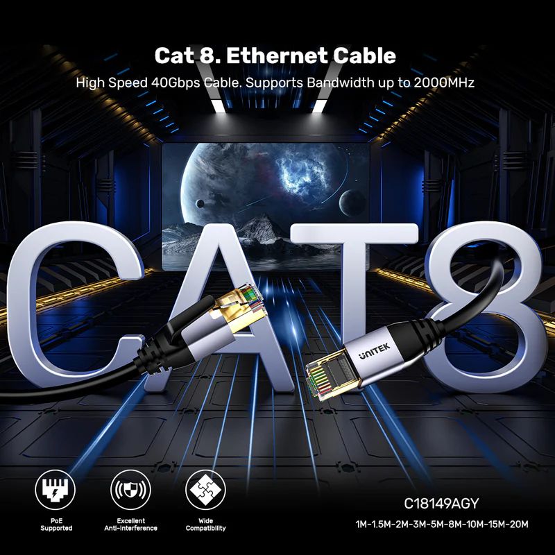 Unitek CAT8 S-FTP Patch Cable 1,5m Black