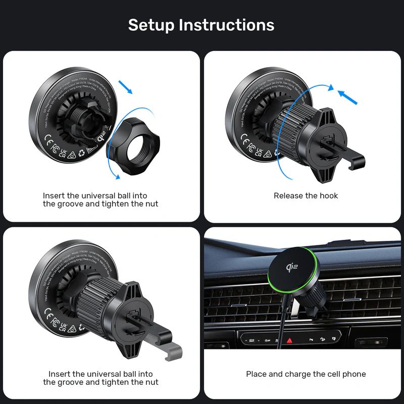 Unitek Qi2 Magnetic Wireless Car Charger Black