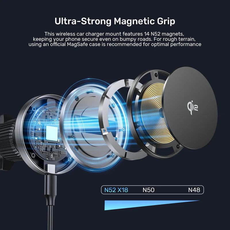 Unitek Qi2 Magnetic Wireless Car Charger Black